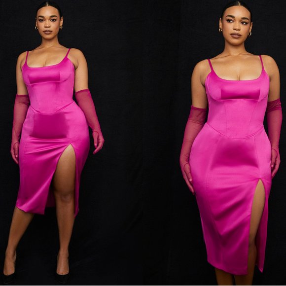 House or CB ‘Casimira’ Pink Satin Corset Midi Dress NWOT - Picture 7 of 16